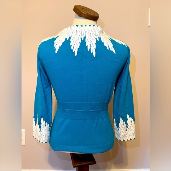 Vintage Vtg Anthropologie Moth Appliqué Cardigan Sweater w/ Tie Belt 3/4 Sleeve - Picture 2 of 4